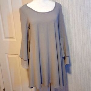 Umgee USA Women's Size S Cotton Blend A-Line Dress Gray Asymmetrical Sleeves LNC